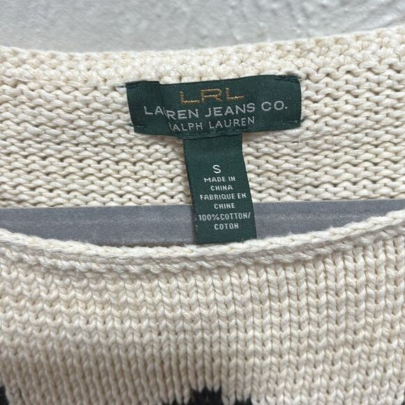 Ralph Lauren Boat Neck Intarsia Knit Sweater Pullover Cream Black Size Small - Picture 2 of 9